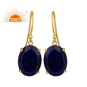 Natural Lapis Gemstone Oval Drop <b>Earring</b> <b>Solid</b> 925 Sterling <b>Silver</b> Woman's Jewelry Manufacturer - Product Image 1