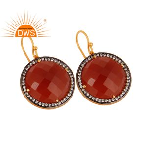 Rojo Natural de piedras preciosas facetadas lágrima pendientes venta al por mayor de joyería de plata esterlina 925 chapado en oro pendientes de joyería - Product Image 2