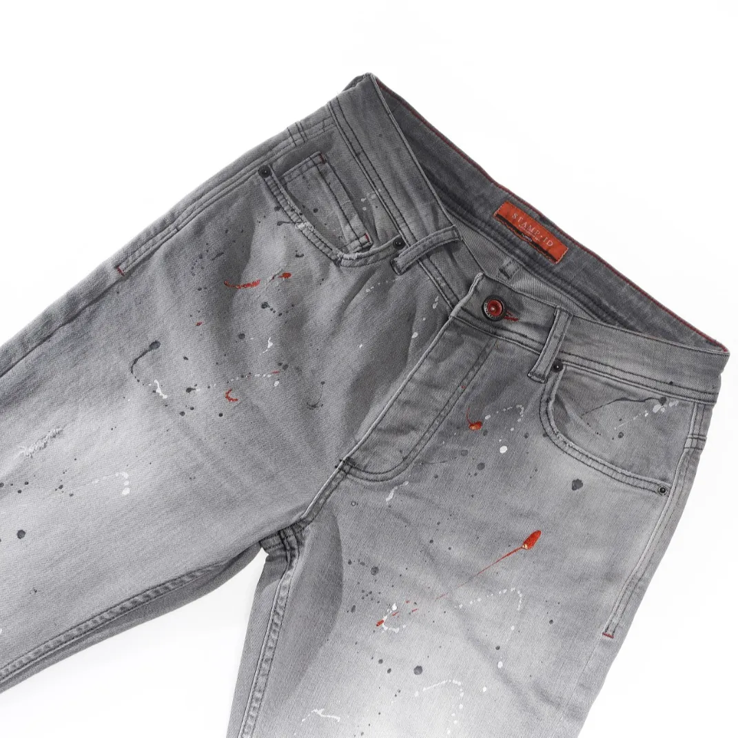 Großhandel Hochwertige Herren Stretch Jeans 2021 Modell kleine rot gemusterte Streetwear Herren Jeans hose mit grau