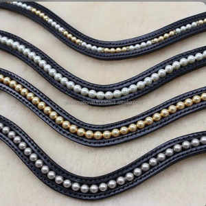 Banda de lazo de novia de alta calidad, banda de cuero genuino para cejas de caballo con cristal de perla y joyas en todos los tamaños personalizados, colores - Product Image 2