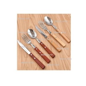 Juego de 6 cubiertos de acero inoxidable con mangos de madera Juego de cubiertos de cucharas de tamaño personalizado de calidad superior en la India - Product Image 4