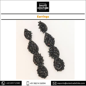 Pendientes de gota negros clásicos más vendidos, ropa de mujer hecha a mano bordada a mano de 12 cm de largo con cuentas genuinas - Product Image 2