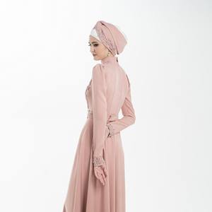 Vestido islámico modesto con tocado rosa, Hortensia, ajustado, Abaya, con bordado, de fabricante - Product Image 3