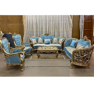 Royal 8 ที่นั่งไม้สักห้องนั่งเล่นโซฟาชุดไม้ห้องนั่งเล่นเฟอร์นิเจอร์โบราณทองโปแลนด์ห้องนั่งเล่นบ้าน - Product Image 1