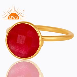 Anillo de plata de primera ley y Aventurina para mujer, sortija, plata esterlina 925, oro amarillo de 18 quilates, Gema redonda, Color Rojo - Product Image 2