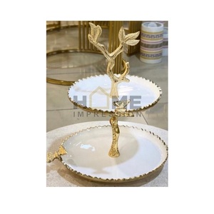 2 Tier Metal Leaf Legs Silver and Gold Luxury Table Centerpiece Cake Stand for Home Hotel Tableware Snacks Serving Platter - Product Image 4