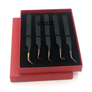 Vente en gros 45 degrés revêtement en poudre noire 90 degrés courbé or rose pointe extension de cils pince à épiler outils de beauté en acier inoxydable - Product Image 4