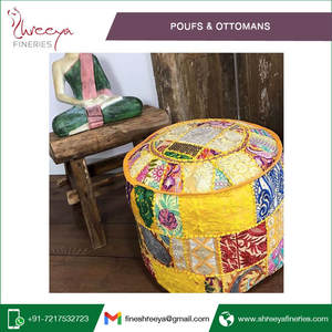 Indian Handmade Bohemian Design Square <b>Poufs</b> & Ottomans Vintage Kantha Pattern at Bulk Price - Product Image 4