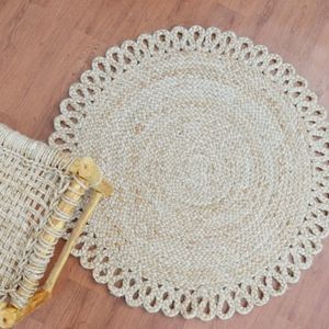 Tapis de jacinthe rustique rond et personnalisé, tapis de sol en paille fait à la main, vente en gros, fabriqué au Vietnam, - Product Image 1