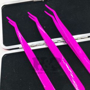 Pinzas púrpura nuevas, pinzas aplicadoras de extensión de pestañas de acero inoxidable dorado personalizado, herramienta de pestañas con logotipo privado sostenible de visón - Product Image 6