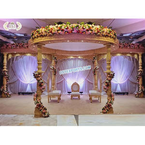 Mandap en bois Anaya pour les mariages indiens, cérémonie de mariage parfaite, mandap rond, Londres, meilleur mandap de mariage en bois sculpté à la main au Royaume-Uni - Product Image 1