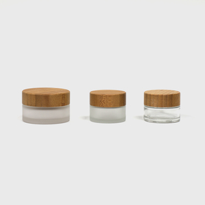 Eco Friendly Packaging Cosmetic Glass Jar with Bamboo lid 5ml 10ml 30ml 50ml Glass jar with wood lid