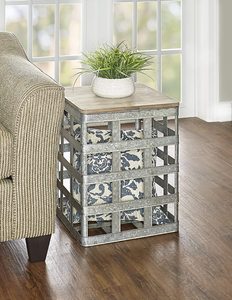 Mesa auxiliar de madera y metal galvanizado multicolor Mesa galvanizada para el hogar con elegantes detalles en madera - Product Image 1