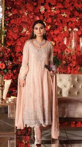 Robe pantalon longue en lin style kameez, décoration élégante brodée avec des perles de verre de cristal, dbka, travail pour vêtements de fête/mariage, @ 2022 - Product Image 2