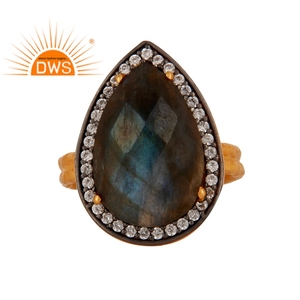18K Gold Plated Jewelry Manufacturer Beautiful Flashy <b>Labradorite</b> Gemstone <b>Ring</b> Sterling 925 Silver Cocktail <b>Ring</b> - Product Image 1