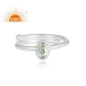 Bague en pierre d'améthyste verte naturelle pour filles, argent 925, ajustable, à la mode - Product Image 2