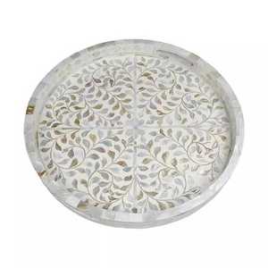 Plateau de service en incrustation de bois de style asiatique et marocain Plats de service Plateaux de service en chocolat Plats Assiettes Vaisselle Vaisselle - Product Image 5