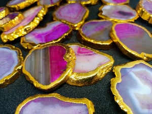 Natural Pink <b>Agate</b> <b>Coaster</b> Gold Plated Polished Gemstone Drink <b>Coaster</b> Luxury Home Decor Wedding Gift Wholesale Supplier - Product Image 3