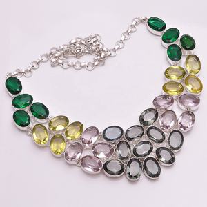925 <b>Silver</b> <b>Necklace</b>, Natural Multi Color Stone Quartz Gemstone Jewelry, Stock Jewelry - Product Image 1