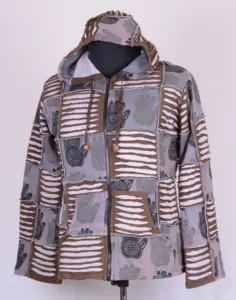 Trendy Bohemian Grey & Brown Shade Hoodie Jacket CSWJ 398 A