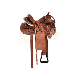Sillín de caballo de cuero occidental de vaquero, alta calidad, alta resistencia, con juego de tachuelas - Product Image 4