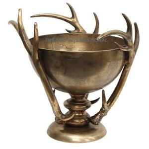 Aluminum Metal Antler Shape Design Round Decorative Bowl Home Accents <b>Kitchen</b> Dining Table <b>Accessories</b> Bowl - Product Image 2