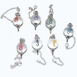 Wholesaler of <b>Crystal</b> Quartz Color Engraved <b>Chakra</b> Sankrit Pendu : <b>Crystal</b> Quartz Color Engraved <b>Chakra</b> Sankrit Pendu for Sale - Product Image 1