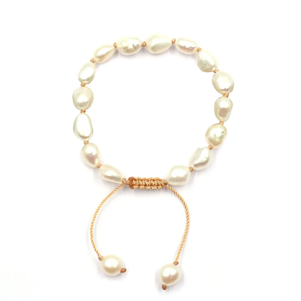 Fresh Water Pearl Beads With Brown Color Knotted Thread Adjustable Bracelet For Women Jewelry Making Handmade Bracelet