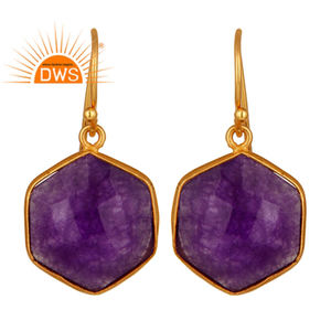 Pendientes de Aventurina Púrpura al por Mayor, Chapados en Oro Amarillo de 18k, Hechos a Mano, con Gancho de Plata 925 - Product Image 1