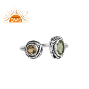 Anillo de piedras preciosas de peridoto y citrino, joyería de plata de ley oxidada abierta, joyería al por mayor - Product Image 1