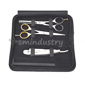 Professional Pair Of 02 Hair Saloon Barber Scissors <b>Kit</b> & <b>Shaving</b> Razor Stainless Steel 440C With Adjustable Finger Rest(SC011) - Product Image 2