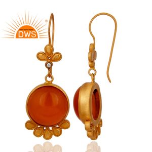 Zircon blanco y Natural de Luna pendiente de piedras preciosas chapado en oro de latón flor moda cuelga la joyería del pendiente del fabricante - Product Image 2