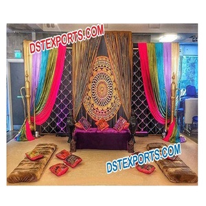 การตกแต่งเวทีงานแต่งงานแบบอาหรับขั้นตอนการแต่งงานของอินเดียการตกแต่งมุสลิมงานแต่งงาน Mehndi ฟังก์ชั่นเวที - Product Image 1