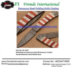 Couteau pliant en acier damas et mitre gravée en laiton Couteau pliant de poche de haute qualité fait à la main - Product Image 4