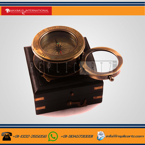 Premium Vintage <b>Antique</b> Brass Pocket <b>Compass</b> with Wooden Box Camping Hiking Navigation <b>Compass</b> Nautical Travel Gift Collectible - Product Image 2