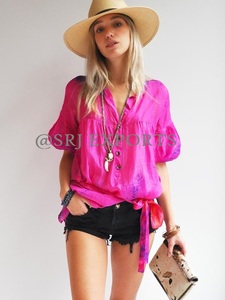 Spring <b>Tie</b> <b>Dye</b> Apparel Beautiful Silk Lola Tunic Complete With Voluminous Sleeves Button Front Closure And Matching <b>Tie</b> Belt <b>Top</b> - Product Image 5