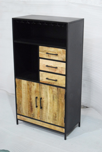 Tiroirs hauts vintage en bois de manguier massif pour le salon Casier à vin en verre cintre armoire pour la maison et le restaurant - Product Image 3