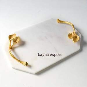 Unique Design Gold Platted Metal Handle <b>Marble</b> <b>Tray</b> Luxury White <b>Marble</b> Designer Serving <b>Tray</b> for Home and Restaurant Decoration - Product Image 2