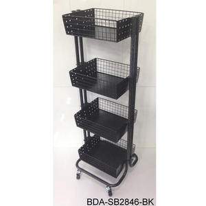 <b>3</b>-<b>Tier</b> Metal Mesh Wire Storage Basket <b>Trolley</b> Cart with Panel Design Multi-Function - Product Image 5