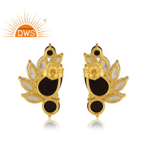 Boucles d'oreilles en cristal naturel Onyx noir avec pierres précieuses en argent 925 Fabricant de bijoux de créateur Collection classique - Product Image 3