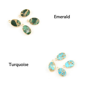 Forme ovale émeraude cuivre turquoise 10x14mm connecteur laiton 24k or plaqué connecteur bordé simple caution faisant des connecteurs - Product Image 3