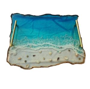 Diseño único Resina y Metal Forma Rectangular Color azul y blanco Bandeja para servir Fiesta de cumpleaños Utensilios de cocina Mesa Decorar Usado - Product Image 1