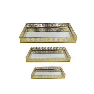 Rectangle Trinket <b>Tray</b> With Glass Mirror With Trendy Gold Plated Finishing for Home Decorative Design Makeup <b>Tray</b> - Product Image 1