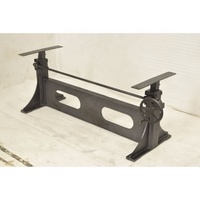 Base de table à manger réglable à levage manuel en fonte, design ferme américaine antique, avec plateau en bois massif, mobilier industriel pour la maison