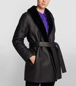 Manteau court de couleur noire, fermeture avec ceinture en cuir de mouton véritable, disponible en toutes les couleurs, fabriqué au Pakistan, - Product Image 2