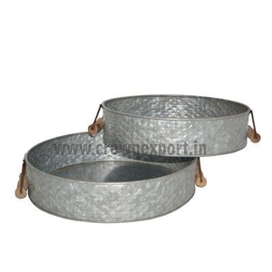 Bandeja de servicio de metal galvanizado y cobre con asas de cobre, mesa de diseño Redondo, la mejor Barra de servicio y artículos de hotel - Product Image 5