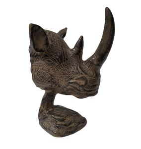 Tête de Rhino en métal Antique, sur base, Antique - Product Image 1