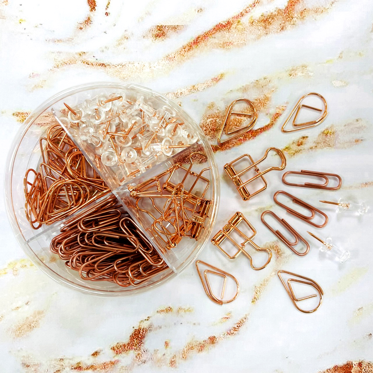 Самые популярные в Японии Зажимы для бумаги из чистого розового золота в ассортименте с пластиковой коробкой набор канцелярских принадлежностей