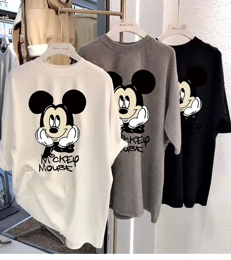 New Summer 2020 Loose-fitting T-shirts Short Sleeves O- Neck Solid-color Casual Fashion Cartoon Print Women T-shirts 