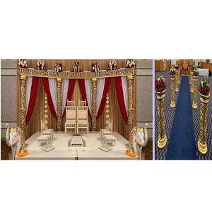 Mandap Dorado para Ceremonia de Boda India, Hermoso Mandap de Estilo Abierto para Vidhi, Decoración Única de Mandap Dorado en Forma de Media Luna para Bodas en EE. UU. - Product Image 1
